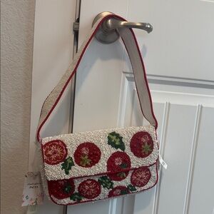 Embroidered Red and Cream Shoulder Bag